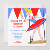 サーカスのブランコ曲芸師の赤いサーカスのテントのストライプのパーティー 招待状 (正面)