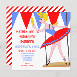 サーカスのブランコ曲芸師の赤いサーカスのテントのストライプのパーティー 招待状