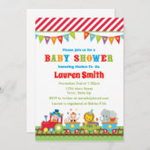 サーカスのベビーシャワーの招待状のサーカスの列車 招待状 (正面/裏面)