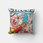 サーカスのポスターピエロ顔とクラッカー クッション (正面)