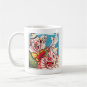 サーカスのポスターピエロ顔とクラッカー コーヒーマグカップ (左)