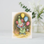 サーカスのマウスのかわいいピエロの曲芸師動物の郵便はがき ポストカード (スタンド正面)