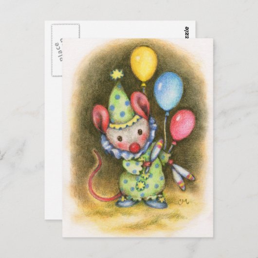サーカスのマウスのかわいいピエロの曲芸師動物の郵便はがき ポストカード (正面/裏面)