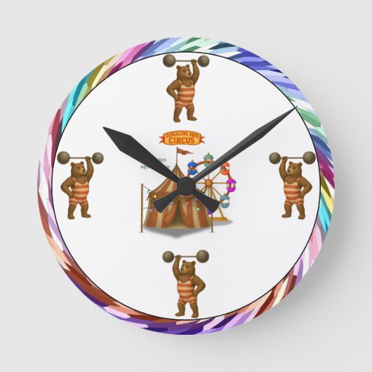 サーカスの力持ちクマのブランドン ラウンド壁時計 (正面)