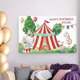 サーカスの動物とビッグトップの子供たちの誕生日 横断幕