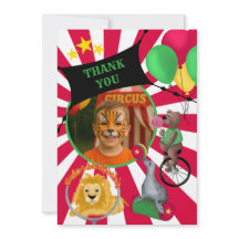 サーカスの動物の子供向けフラットありがとうカード
