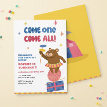 サーカスの動物ダンシングベアの子供の誕生日招待状