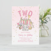 サーカスの動物 ピンク 2歳の誕生日 招待状 (スタンド正面)