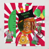 サーカスの動物 子供用 フラット サンクス カード (正面/裏面)