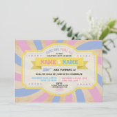 サーカスの双子の誕生日ピンク＆ブルー カーニバル招待状 招待状 (スタンド正面)