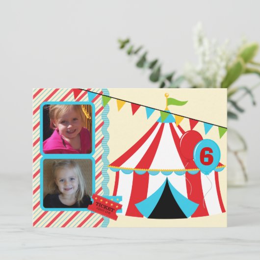 サーカスの大テントの誕生日の招待状の下のカスタムな写真 招待状 (スタンド正面)