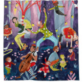 サーカスの子供たちと森の中のパフォーマンスのアーティスト シャワーカーテン (正面)