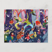 サーカスの子供たちと森の中のパフォーマンスのアーティスト ポストカード (正面)