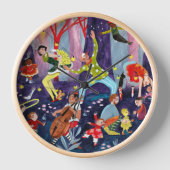 サーカスの子供たちと森の中のパフォーマンスのアーティスト 壁時計 (正面)