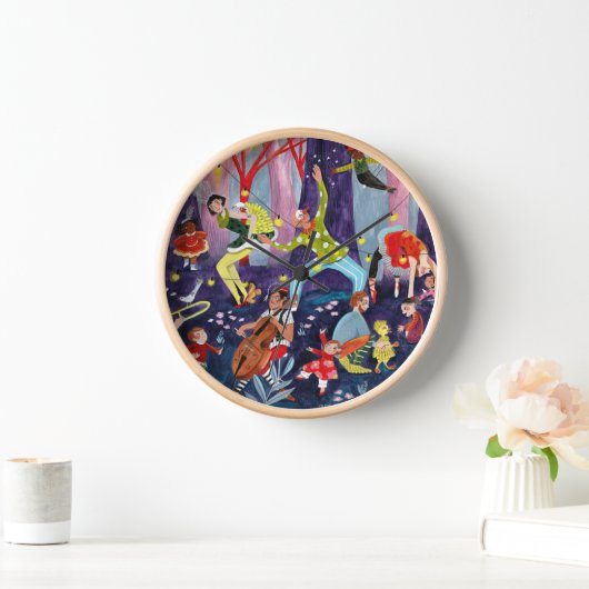 サーカスの子供たちと森の中のパフォーマンスのアーティスト 壁時計 (ホーム)
