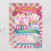 サーカスの招待状のピンクおよびターコイズ 招待状 (正面/裏面)