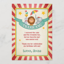 サーカスの誕生日のサンキューカードのカーニバルのヴィンテージ