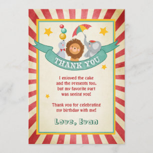 サーカスの誕生日のサンキューカードのカーニバルのヴィンテージ サンキューカード