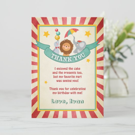 サーカスの誕生日のサンキューカードのカーニバルのヴィンテージ サンキューカード (スタンド正面)