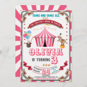 サーカスの誕生日の招待ヴィンテージカーニバルの子供 招待状 (正面/裏面)