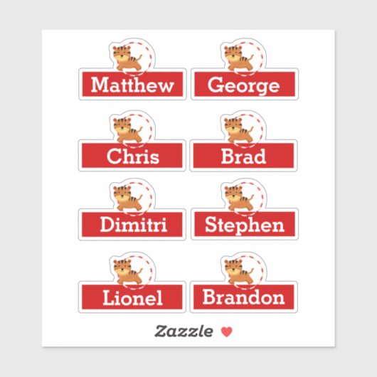 サーカスの誕生日パーティーの好意の名前タイガー漫画 シール (シート)