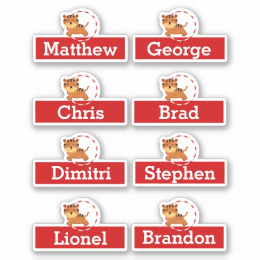 サーカスの誕生日パーティーの好意の名前タイガー漫画 シール (正面)