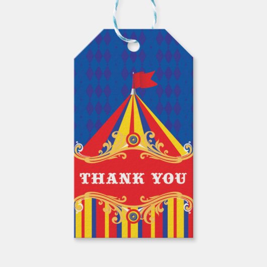 サーカスの誕生日パーティーの好意ギフトラベル感謝してい、あなた ギフトタグ (正面)