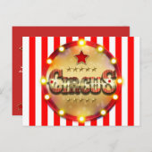 サーカスの誕生日パーティーイベント 赤白金ストライプ 案内ポストカード (正面/裏面)
