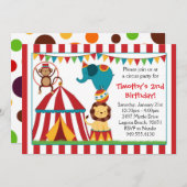 サーカスの誕生日パーティー招待状 招待状 (正面/裏面)