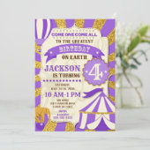 サーカスの誕生日招待状 カーニバル パープル ゴールド 招待状 (スタンド正面)