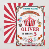 サーカスの誕生日招待状 ヴィンテージ フェスティバル招待 招待状 (正面/裏面)