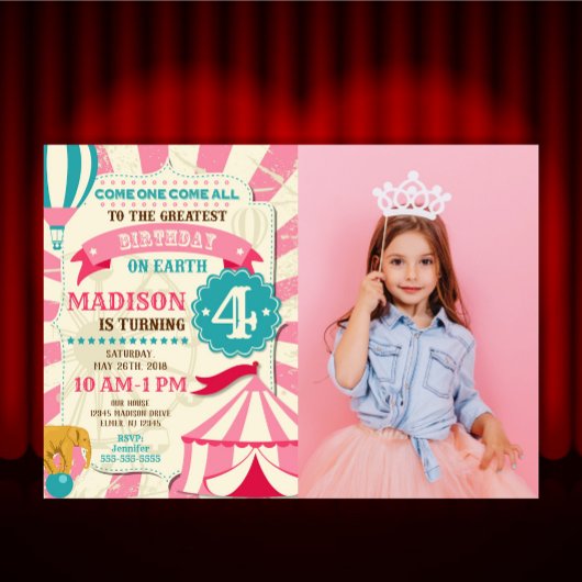 サーカスの誕生日招待状 女の子 カーニバル招待 招待状