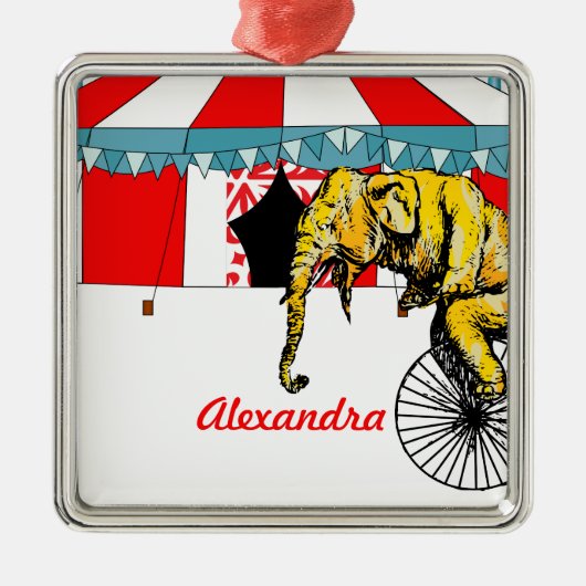 サーカスの象の記憶の中のサーカスの記念品 メタルオーナメント (正面)