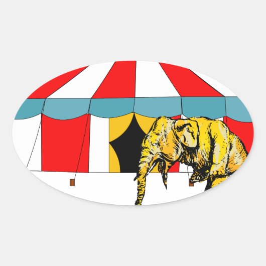 サーカスの象の記憶の中のサーカスの記念品 楕円形シール (正面)