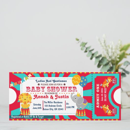 サーカスの赤ちゃんシャワーの招待状 招待状 (スタンド正面)
