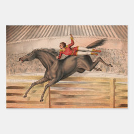 サーカスの馬と飛んでいる柵の上にダレデビル ラッピングペーパーシート