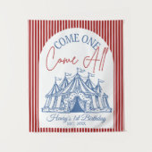 サーカスの1歳の誕生日のためのカスタム「Come ONE Come All」バナー タペストリー (正面)
