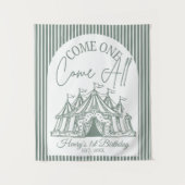 サーカスの1歳の誕生日のためのカスタムCome ONE Come Allバナー タペストリー (正面)