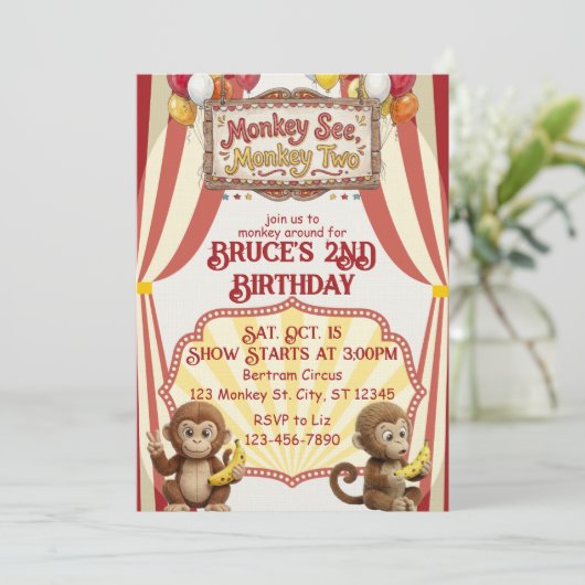 サーカスの2歳の誕生日おめでとう Monkey See Monkey Two 招待状 (スタンド正面)