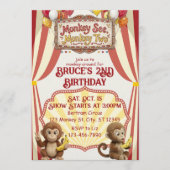 サーカスの2歳の誕生日おめでとう Monkey See Monkey Two 招待状 (正面)