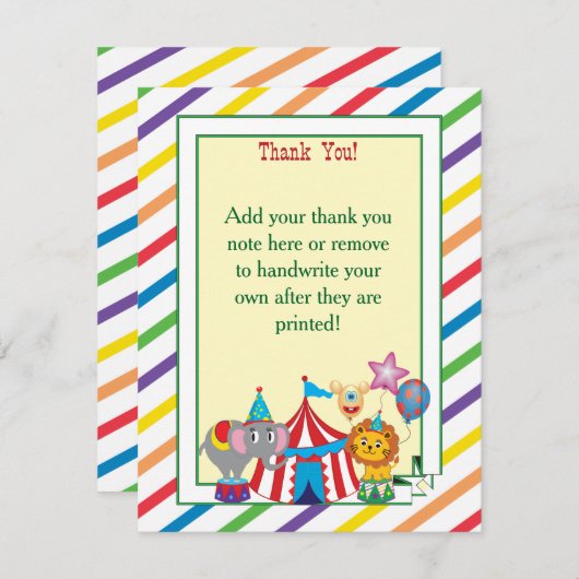 サーカスはノート感謝していしています サンキューカード (正面/裏面)