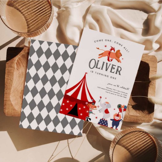 サーカスまたはカーニバルをテーマにした誕生日パーティー 招待状