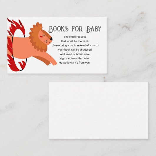 サーカスまたはカーニバルをテーマにした赤ちゃんシャワーブックリクエスト エンクロージャーカード (正面/裏面)