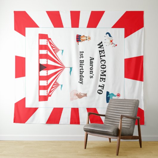 サーカスまたはカーニバル誕生日フォトブース背景 タペストリー (インサイチュ(横))