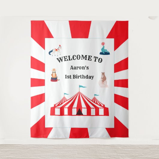 サーカスまたはカーニバル誕生日フォトブース背景 タペストリー (正面)