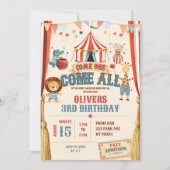 サーカスをテーマにしたお誕生日おめでとう 招待状 (正面)