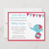 サーカスをテーマにしたかわいい象の誕生日パーティー 招待状 (正面)