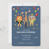 サーカスをテーマにしたダークブルーの子供の誕生日招待状 招待状 (正面)