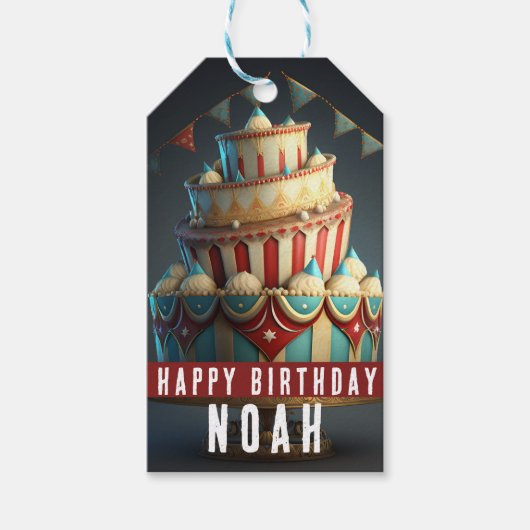 サーカスをテーマにした誕生日 ギフトタグ (正面)