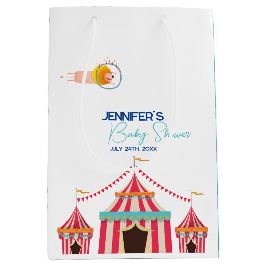 サーカスをテーマにした赤ちゃんシャワー ミディアムペーパーバッグ (正面)